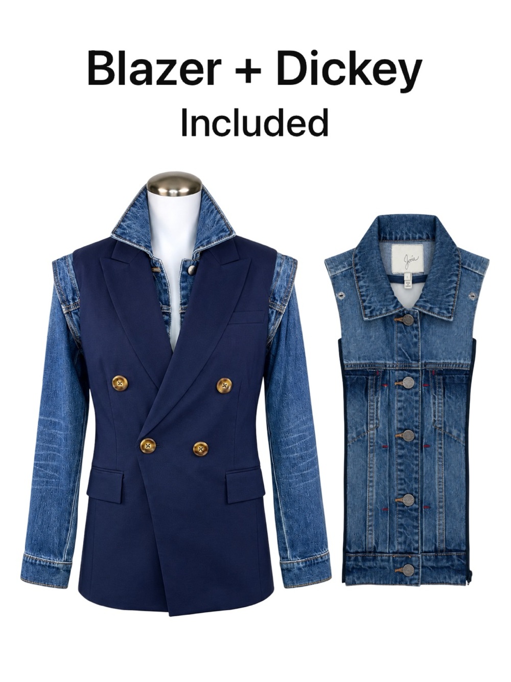 New VERONICA BEARD / JOIE Upcycled Blazer + Denim Dickey 2-Piece Set Sz 8